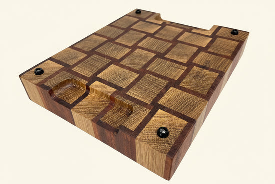 Cast and wood handmade premium chopping board end grain - Oak and Sapele basketweave design butchers block