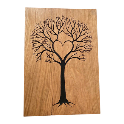 Solid Oak Heart Tree - Hand Carved