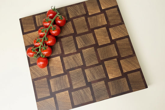 Cast and Wood handmade woven design end grain square chopping board - Oak and Sapele hardwood -  Chunky butchers block style