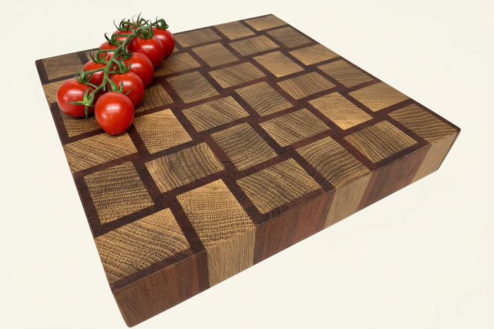 Cast and Wood handmade woven design end grain square chopping board - Oak and Sapele hardwood -  Chunky butchers block style