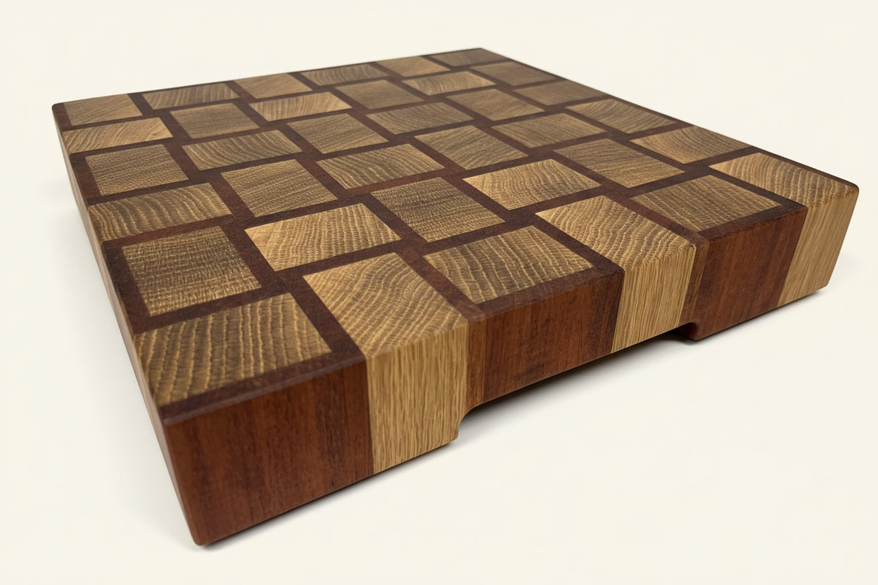 Cast and Wood handmade woven design end grain square chopping board - Oak and Sapele hardwood -  Chunky butchers block style