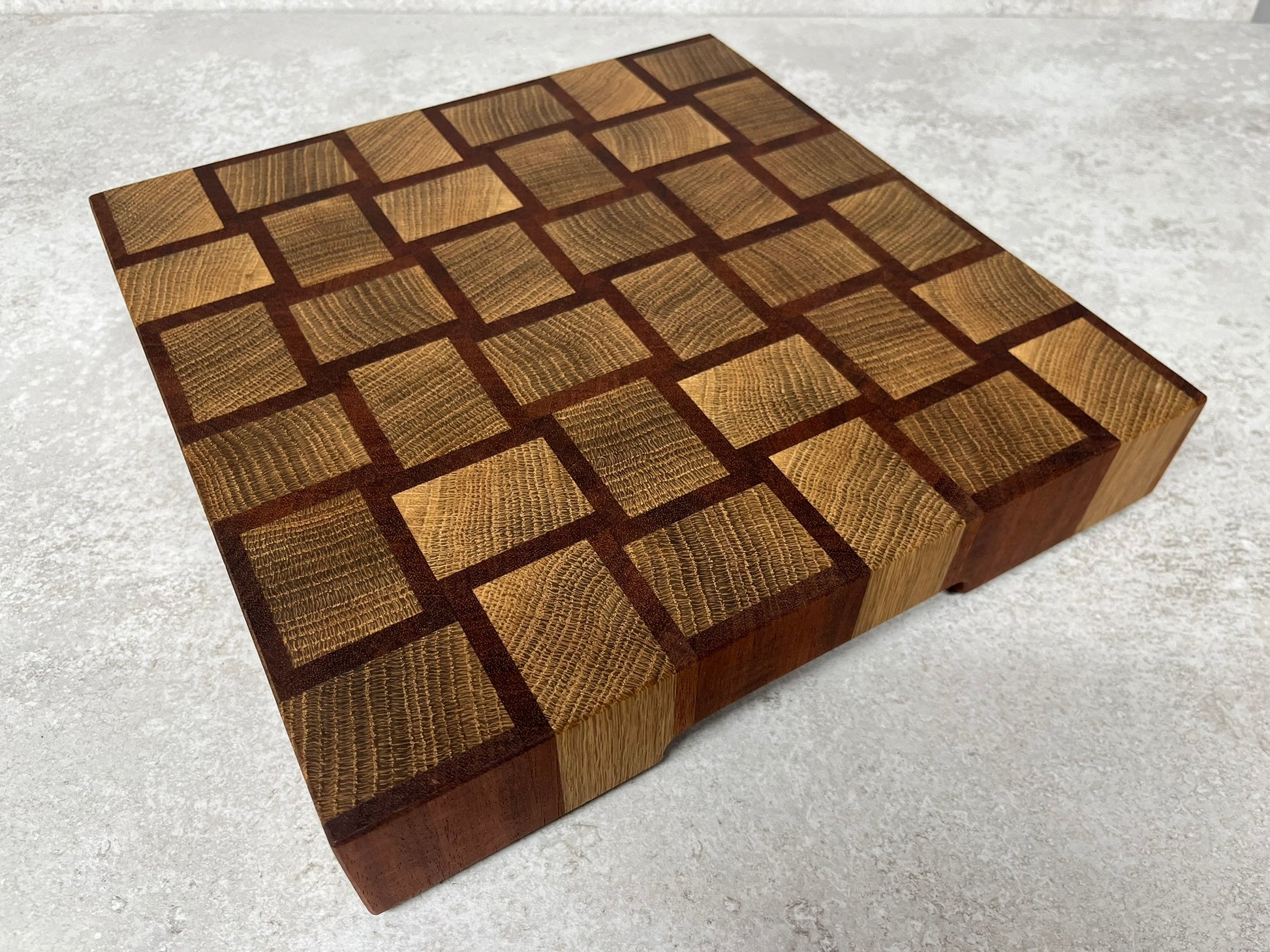 Cast and Wood handmade woven design end grain square chopping board - Oak and Sapele hardwood -  Chunky butchers block style