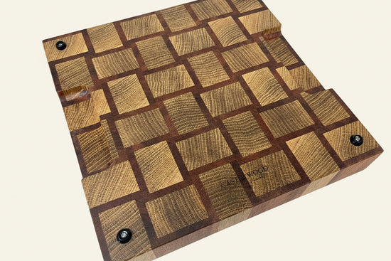 Cast and Wood handmade woven design end grain square chopping board - Oak and Sapele hardwood -  Chunky butchers block style
