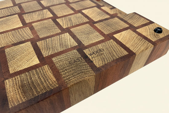 Cast and Wood handmade woven design end grain square chopping board - Oak and Sapele hardwood -  Chunky butchers block style