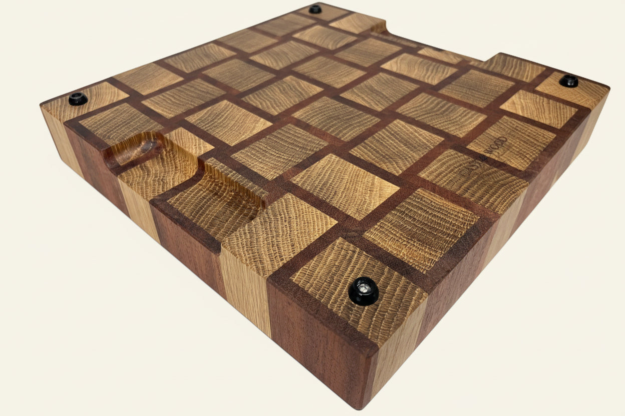 Cast and Wood handmade woven design end grain square chopping board - Oak and Sapele hardwood -  Chunky butchers block style