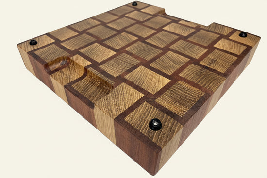 Cast and Wood handmade woven design end grain square chopping board - Oak and Sapele hardwood -  Chunky butchers block style