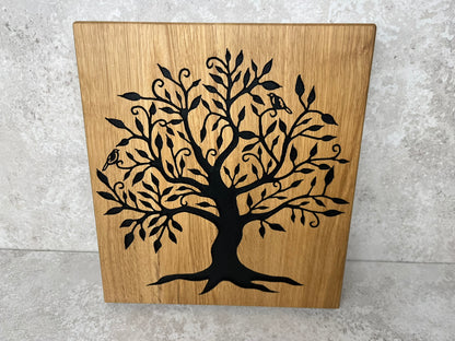Chunky Solid Oak Chopping Board with Hand Carved Tree of Life