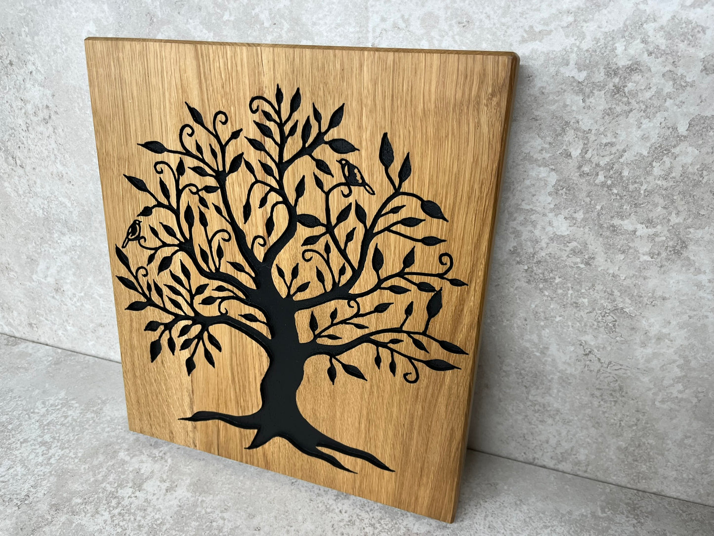 Chunky Solid Oak Chopping Board with Hand Carved Tree of Life
