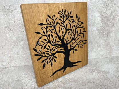 Chunky Solid Oak Chopping Board with Hand Carved Tree of Life