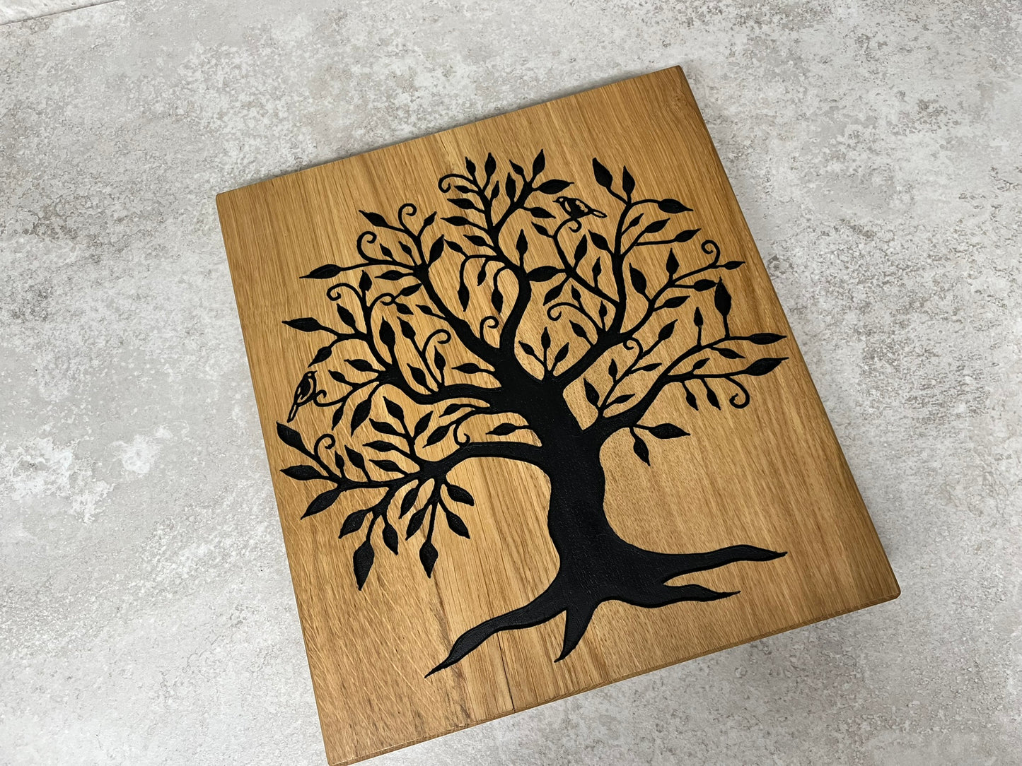 Chunky Solid Oak Chopping Board with Hand Carved Tree of Life