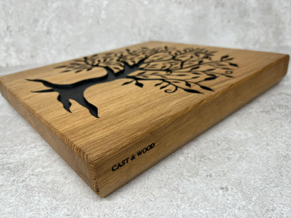 Chunky Solid Oak Chopping Board with Hand Carved Tree of Life