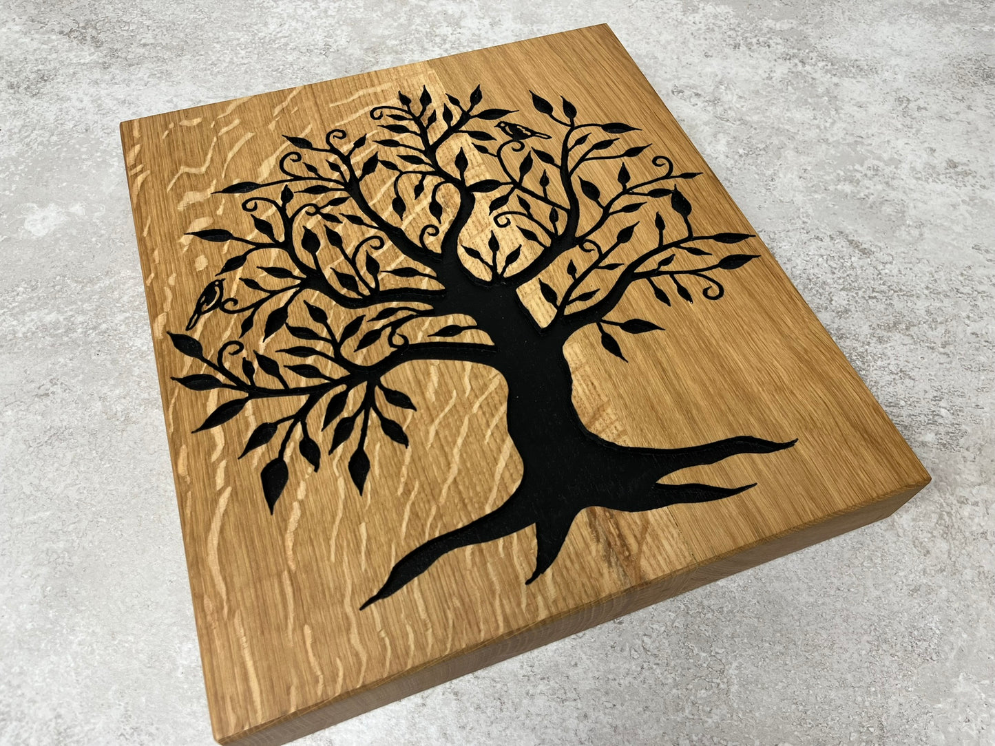 Chunky Solid Oak Chopping Board with Hand Carved Tree of Life