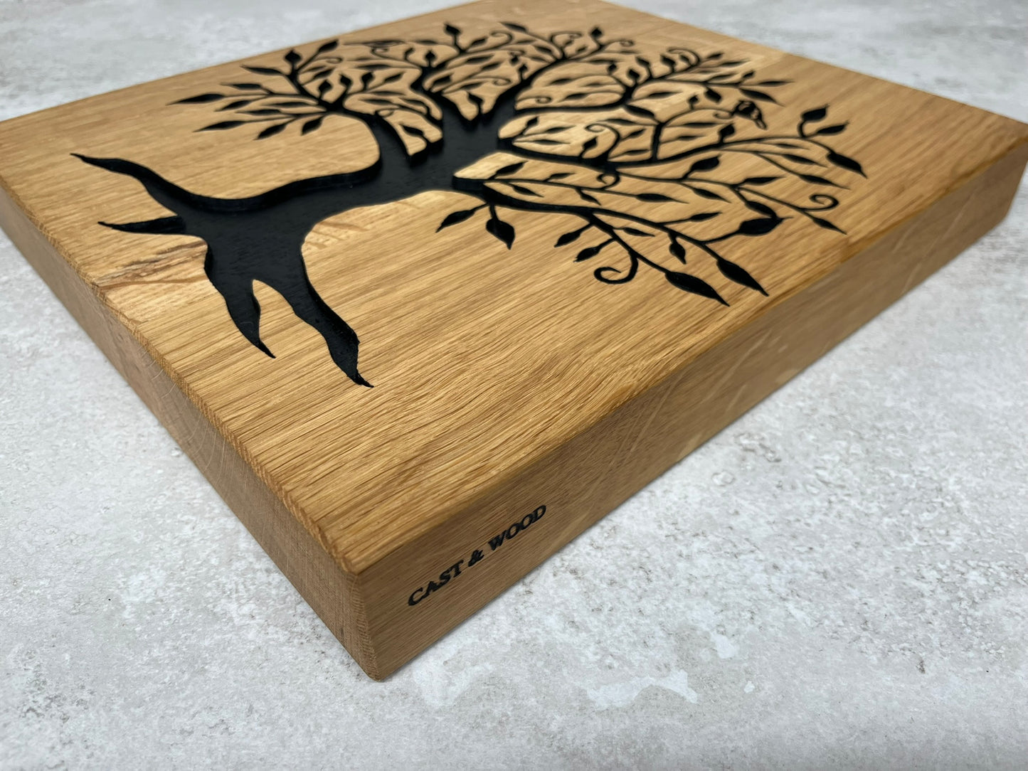 Chunky Solid Oak Chopping Board with Hand Carved Tree of Life