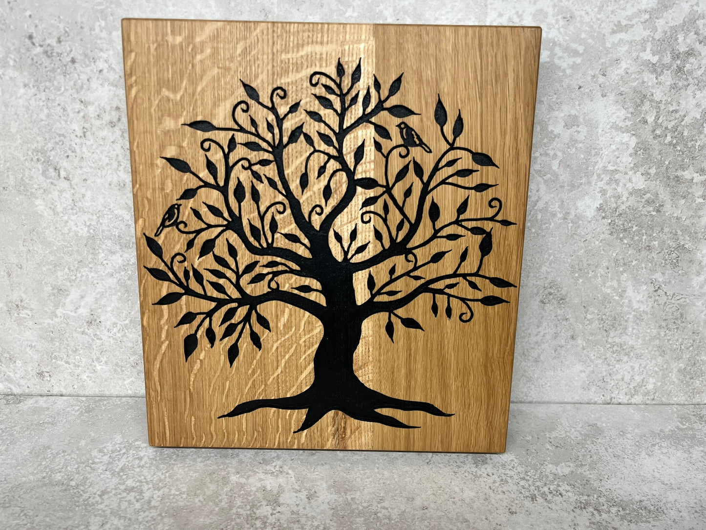 Chunky Solid Oak Chopping Board with Hand Carved Tree of Life
