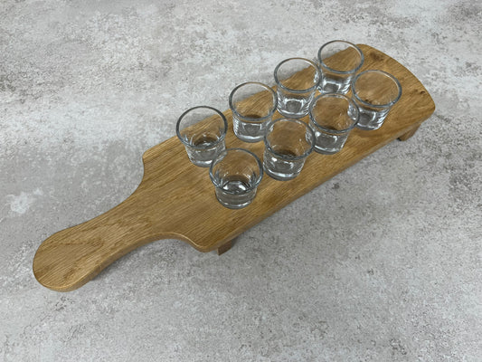 Solid Oak Shot Glass Serving Board Paddle