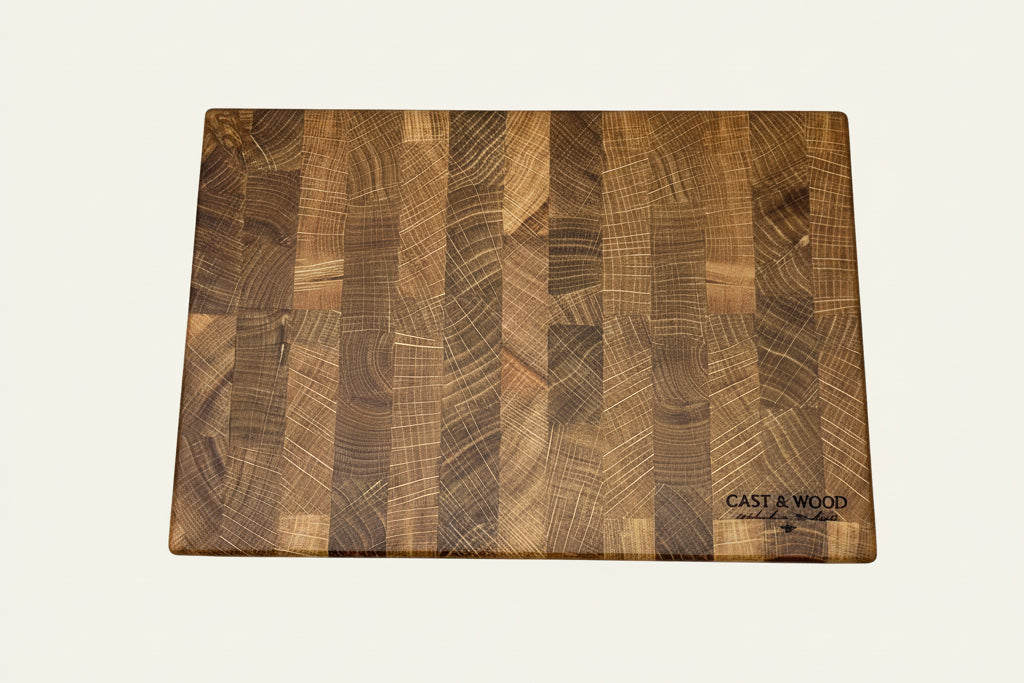 Rectangular Heaton Medium End Grain Chopping Board featuring a unique end grain pattern and smooth surface.