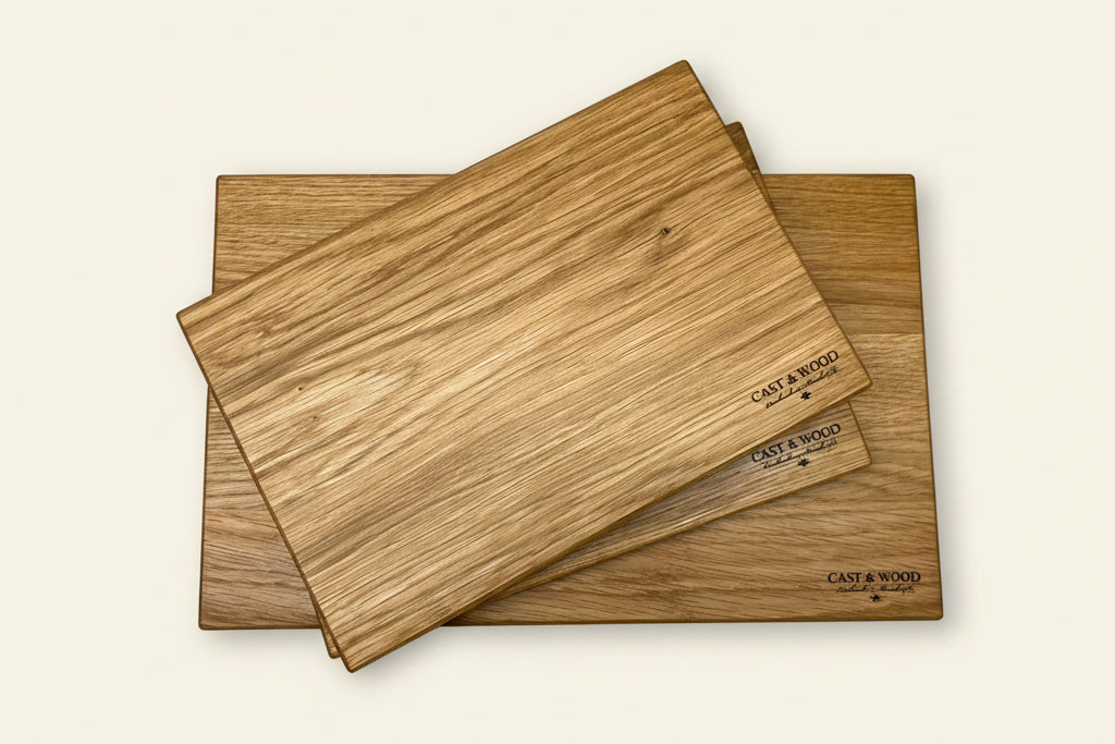 Set of three Piccadilly chopping boards in natural wood finish, showcasing unique grain patterns and varying sizes.