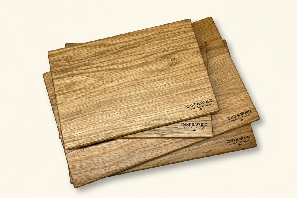 Set of four rectangular Piccadilly chopping boards with smooth surfaces and natural wood finish, featuring rounded corners.