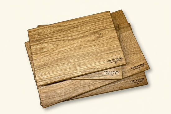 Set of four rectangular Piccadilly chopping boards with smooth surfaces and natural wood finish, featuring rounded corners.