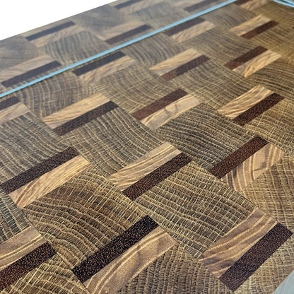 Large Premium End Grain Chopping Board - Oak with Ash & Sapele Inlays