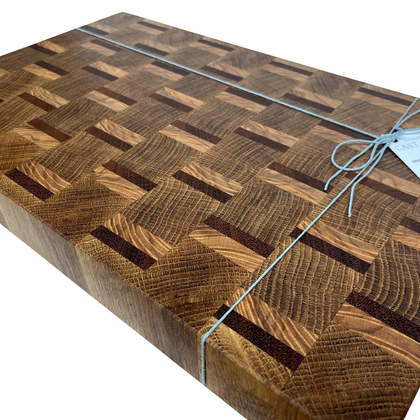 Large Premium End Grain Chopping Board - Oak with Ash & Sapele Inlays