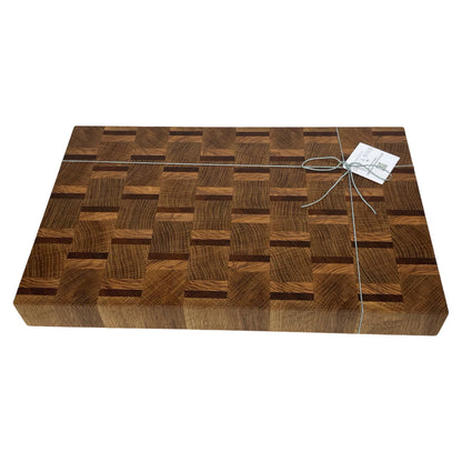 Large Premium End Grain Chopping Board - Oak with Ash & Sapele Inlays