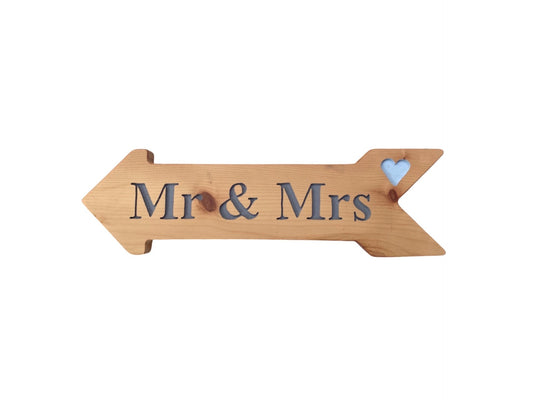 Mr & Mrs Hand Carved Wedding Arrow Sign