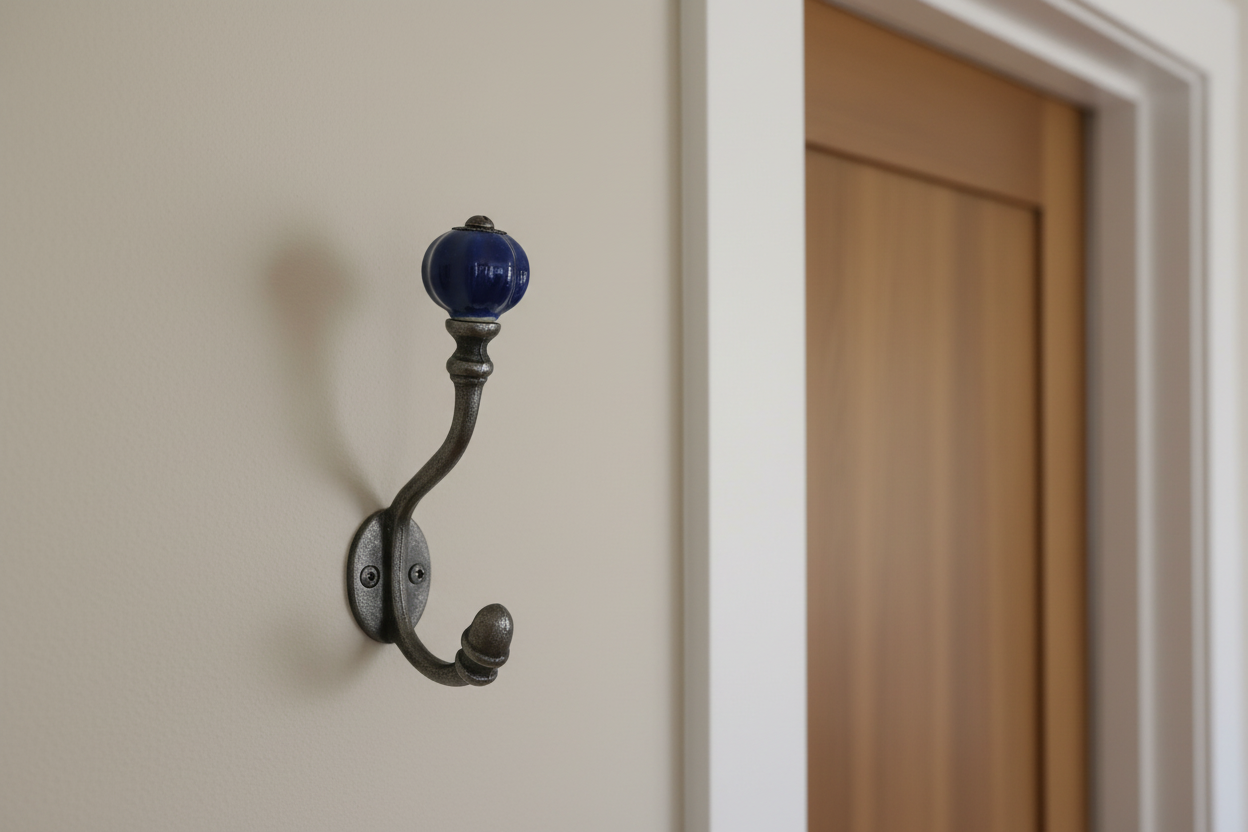 Dark Blue Acorn Double Coat Hook Cast & Wood