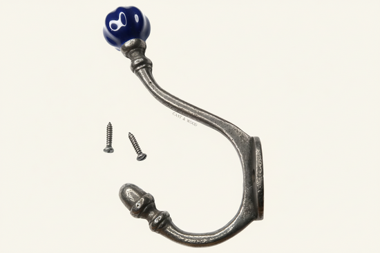 Dark Blue Acorn Double Coat Hook Cast & Wood