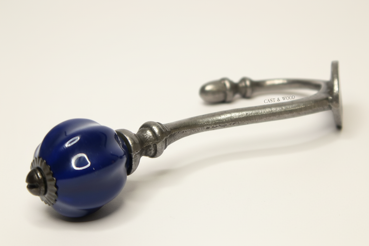 Dark Blue Acorn Double Coat Hook Cast & Wood