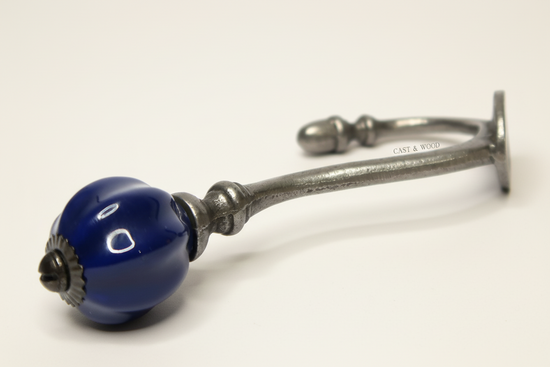 Dark Blue Acorn Double Coat Hook Cast & Wood