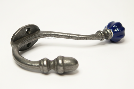 Dark Blue Acorn Double Coat Hook Cast & Wood