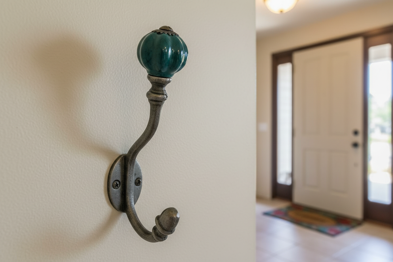 Racing Green Teal Acorn Double Coat Hook Cast & Wood