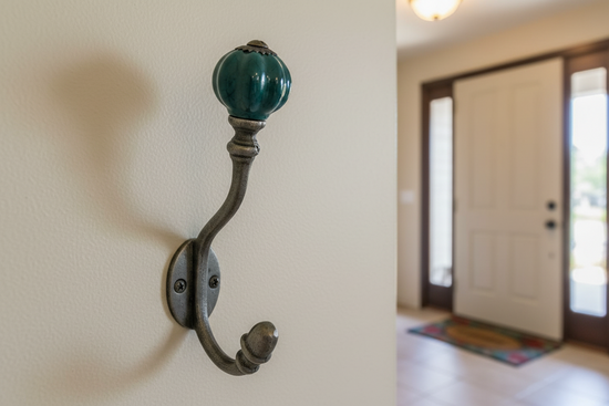 Racing Green Teal Acorn Double Coat Hook Cast & Wood