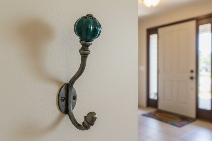 Racing Green Teal Acorn Double Coat Hook Cast & Wood