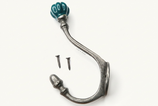 Racing Green Teal Acorn Double Coat Hook Cast & Wood