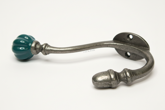 Racing Green Teal Acorn Double Coat Hook Cast & Wood