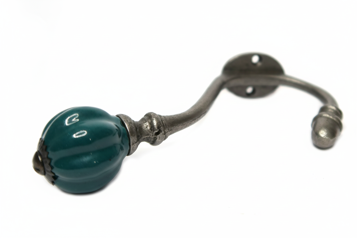 Racing Green Teal Acorn Double Coat Hook Cast & Wood