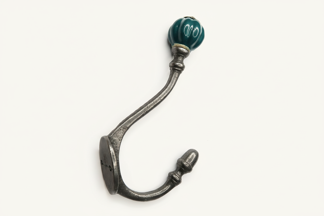 Racing Green Teal Acorn Double Coat Hook Cast & Wood