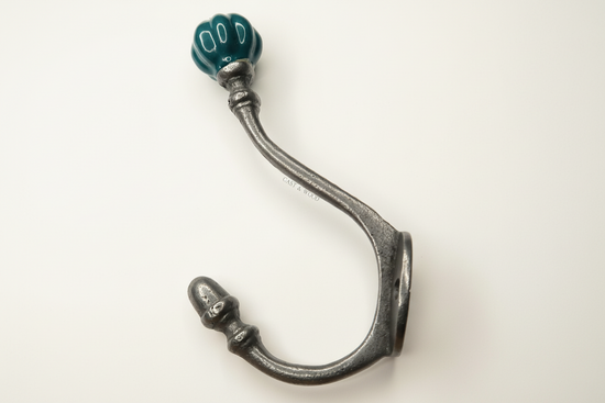 Racing Green Teal Acorn Double Coat Hook Cast & Wood