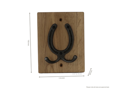 Solid Oak Mounted Horseshoe Hook - Vertical