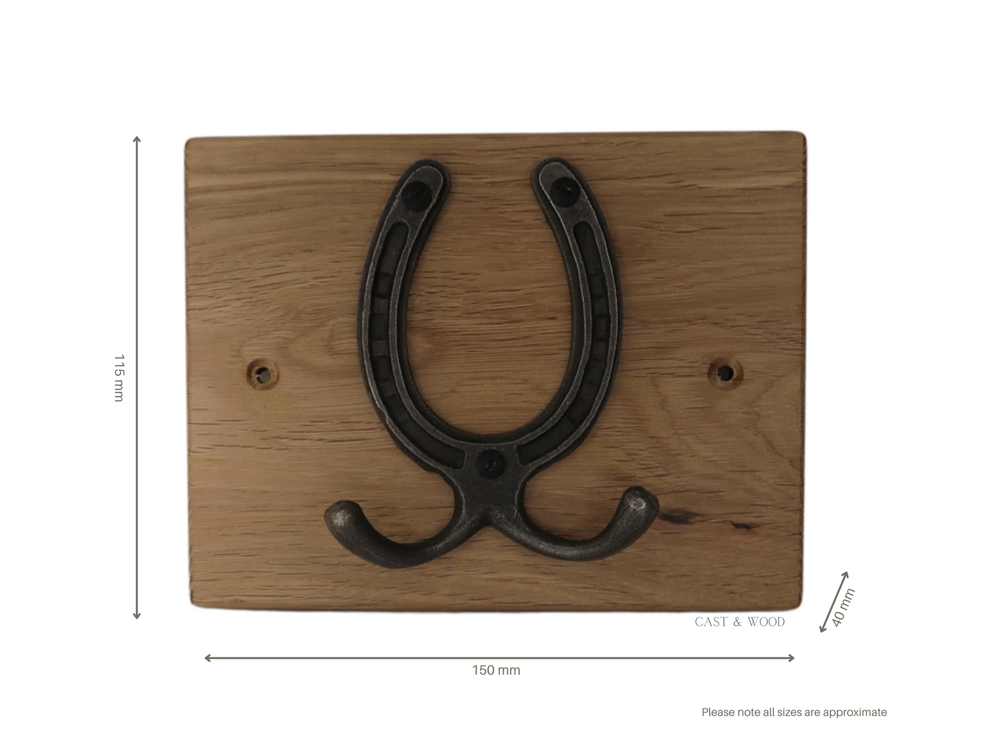 Solid Oak Mounted Horseshoe Hook - Horizontal