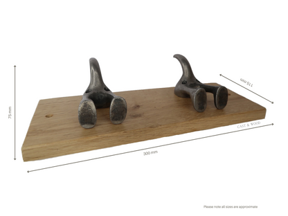 Dimensions of Solid Oak Mounted Dog Tail Hook - Double