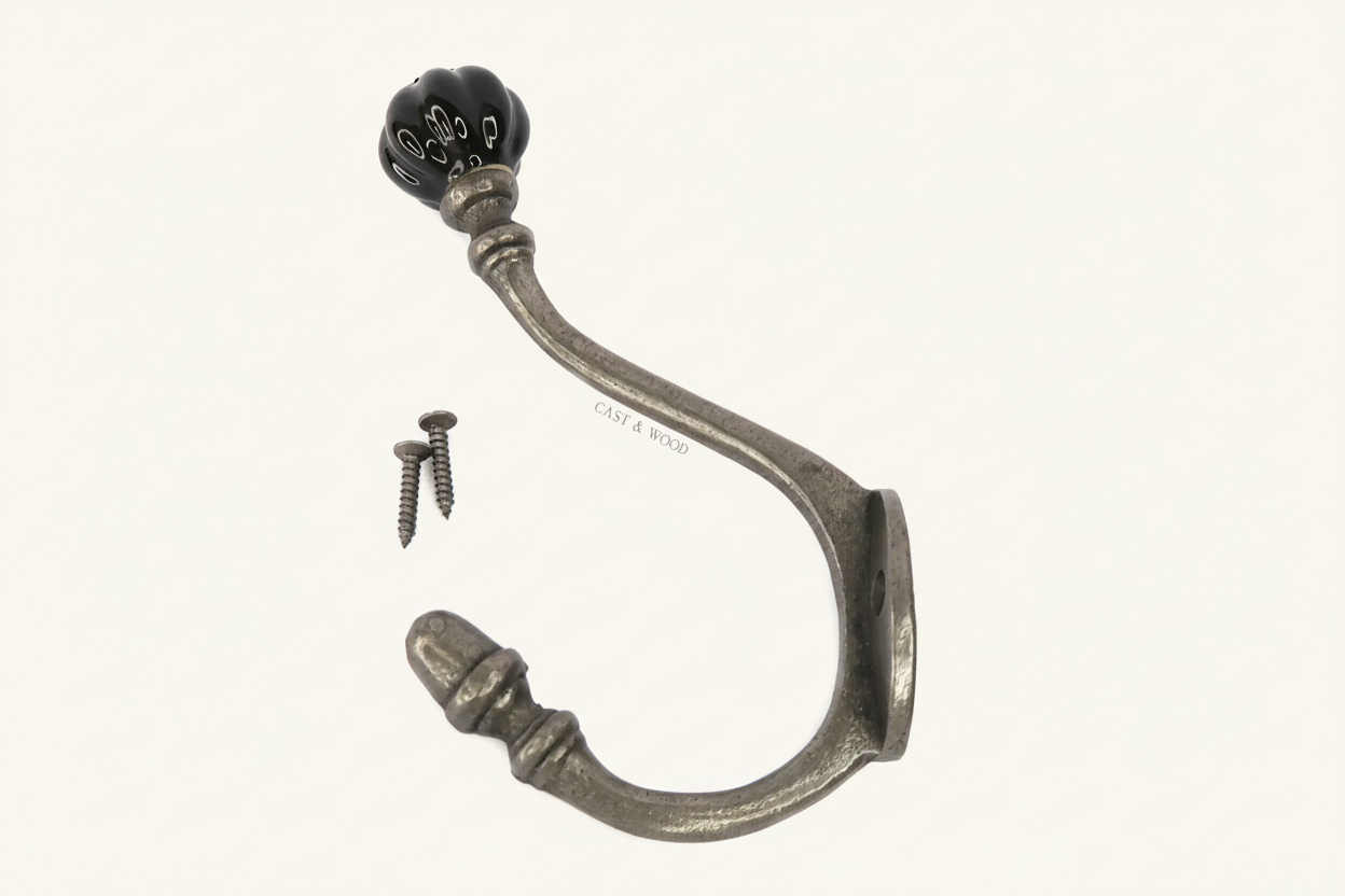 Black Acorn Double Coat Hook Cast & Wood