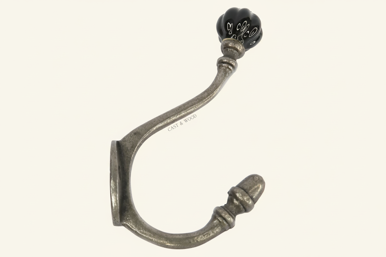 Black Acorn Double Coat Hook Cast & Wood
