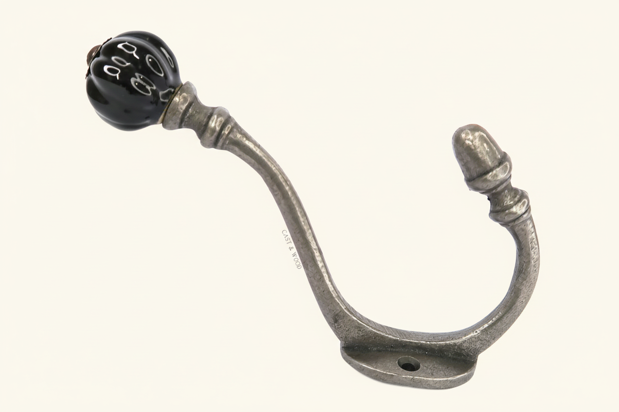 Black Acorn Double Coat Hook Cast & Wood