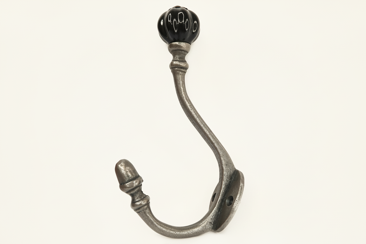 Black Acorn Double Coat Hook Cast & Wood
