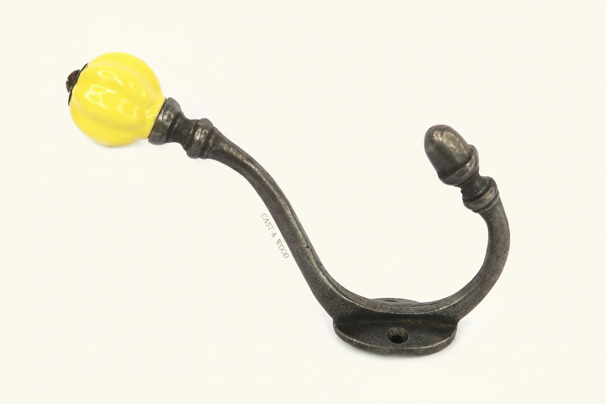 Yellow Acorn Double Coat Hook Cast & Wood
