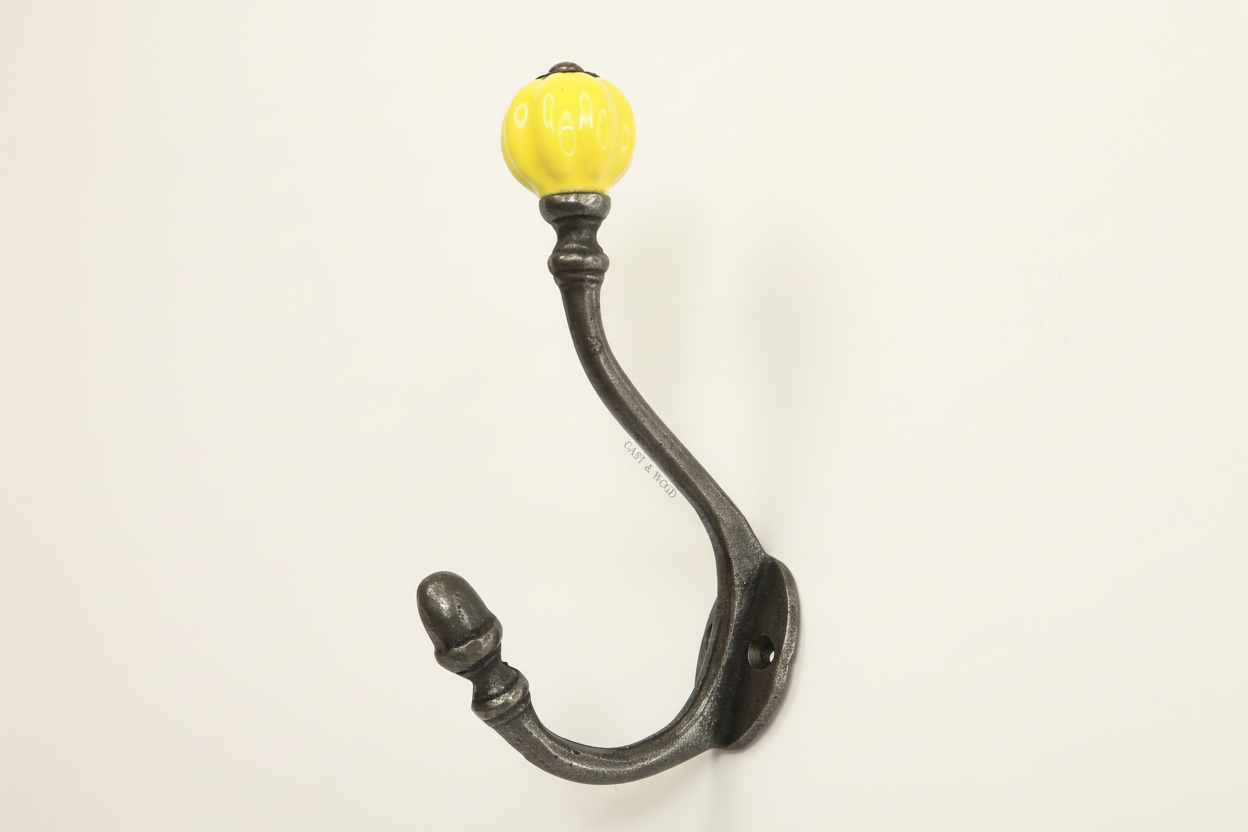 Yellow Acorn Double Coat Hook Cast & Wood