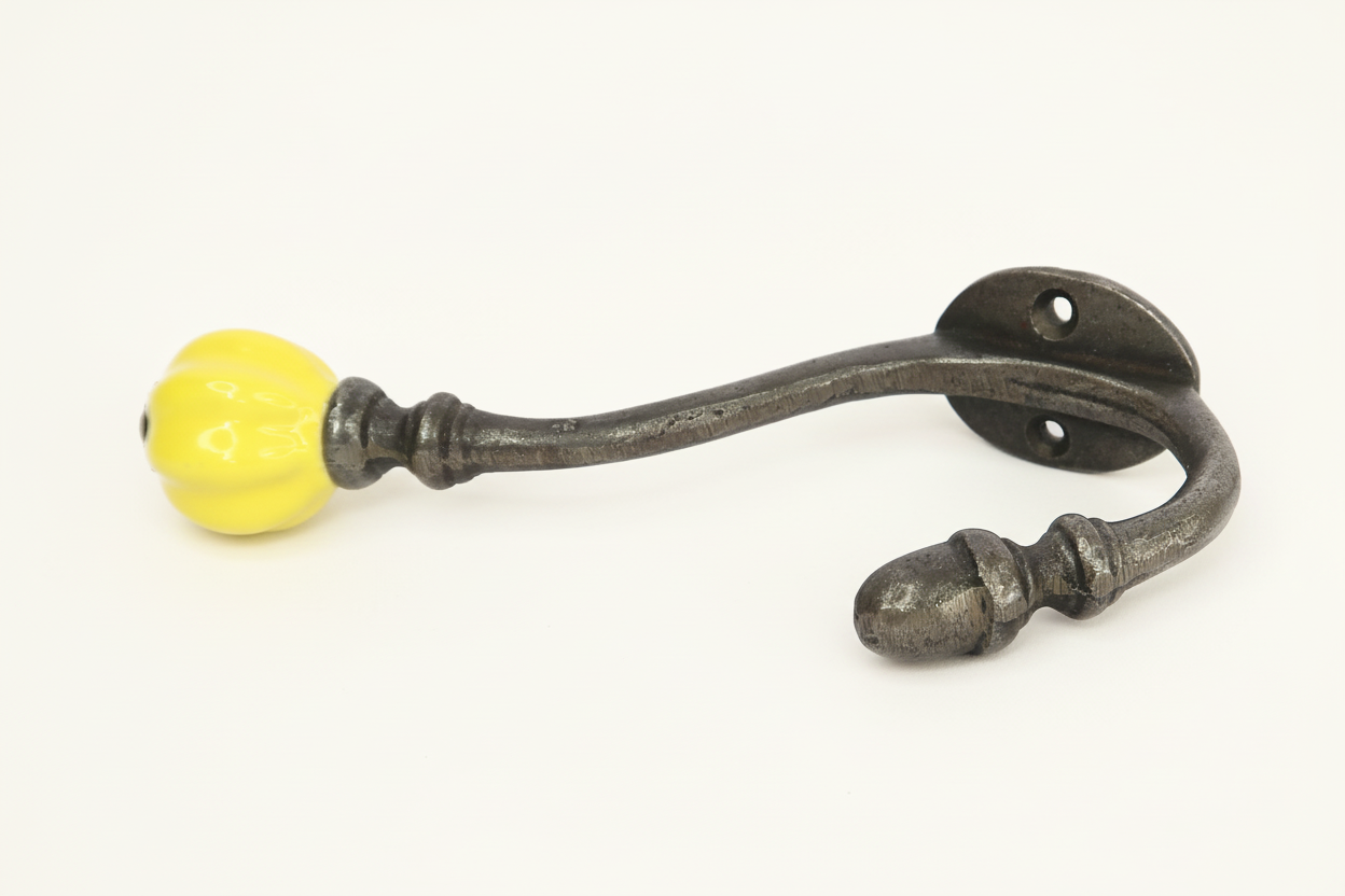 Yellow Acorn Double Coat Hook Cast & Wood